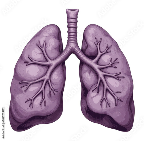 Purple Human Lungs Illustration Isolated on Transparent Background