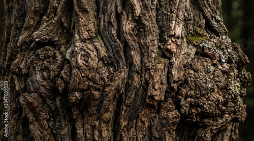 Close-up of Rough Bark Texture on Tree Trunk with Natural Lighting