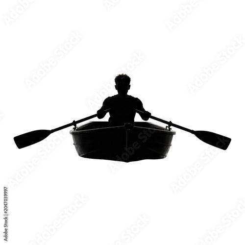 Silhouette of Person Rowing Boat Isolated on Transparent Background