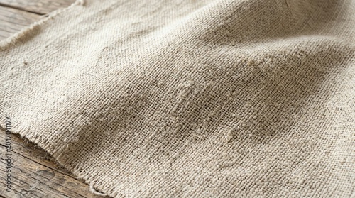 Beige Textured Fabric Rug on Wooden Floor in Natural Light
