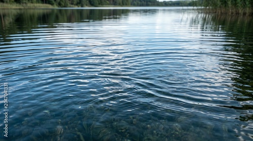 Calm Water River Scene with Gentle Ripples and Clear Reflection in Natural Outdoor Setting
