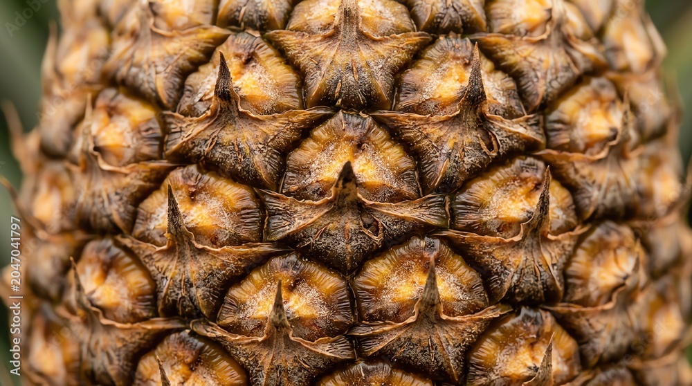 Fototapeta premium Close Up of Pineapple Skin Showing Textured Brown and Yellow Surface