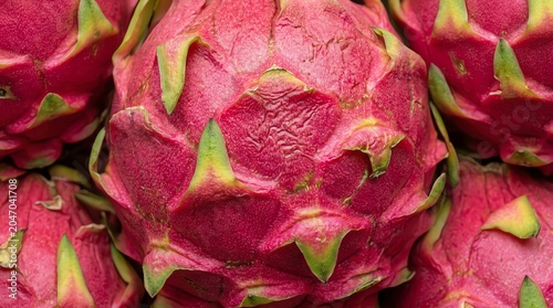 Bright Pink Dragon Fruit with Green Spikes Close-up in Natural Light