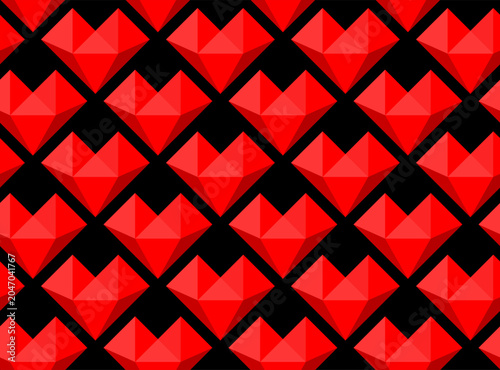 Seamless red background with geometric hearts.