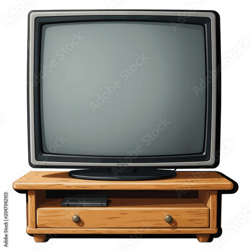 Vintage Television on Wooden Stand with Blank Screen