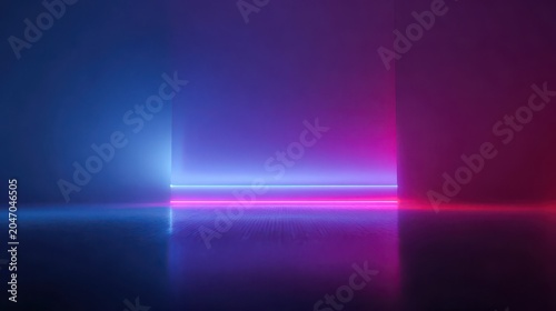 Neon Lights in Dark Room with Abstract Glow and Reflection