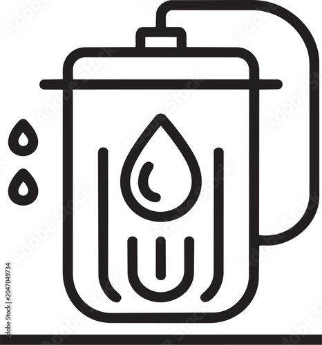 Black line icon of a mug with a water drop