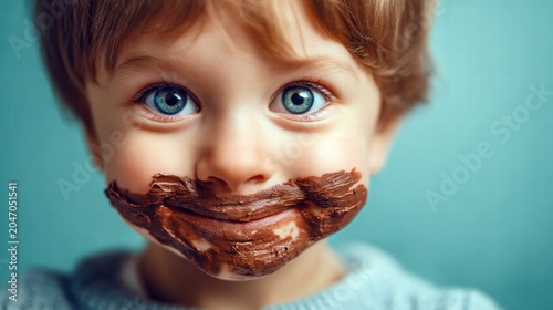 Happy child with chocolate smeared on face