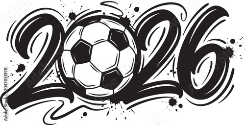 Football 2026 Splash Art Typography with Soccer Ball Vector Design