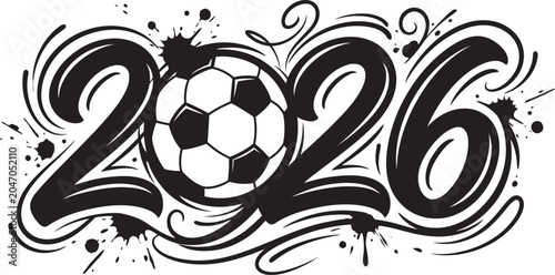 Creative Soccer 2026 Graffiti Typography with Football Vector Illustration