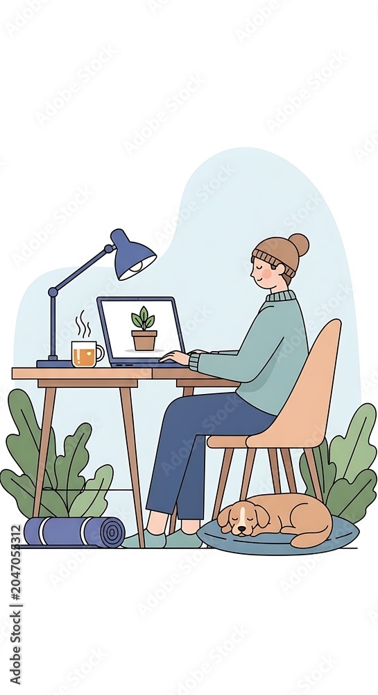 Fototapeta premium Businessman working at home with laptop and plants.