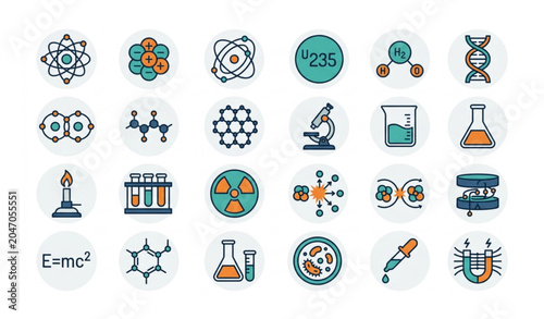 Принти на полотні Atom molecule and physics science icon collection vector set