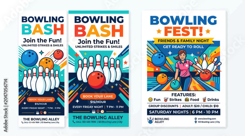 Canvastavla Bowling Bash Fest Invitation Design with Pins, Balls, and People