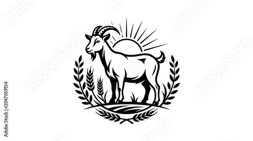 Photos Black and white goat standing profile.