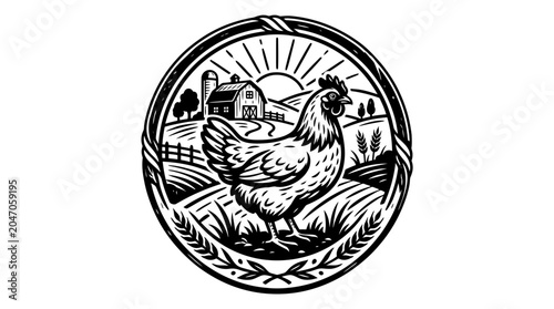 Konstfotografi Black and white hen standing proudly.
