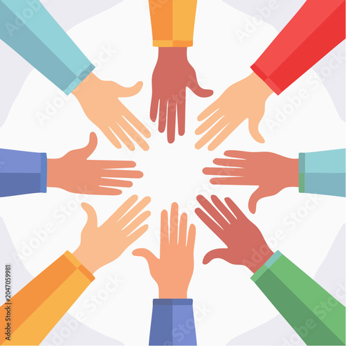 Diverse hands reaching together in unity