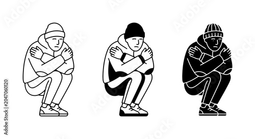 Принти на полотні Cold Weather Icon Set, Freezing Person Illustration, Winter Clothing Vector Grap