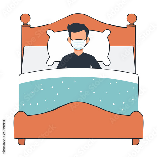 Person in bed wearing a face mask