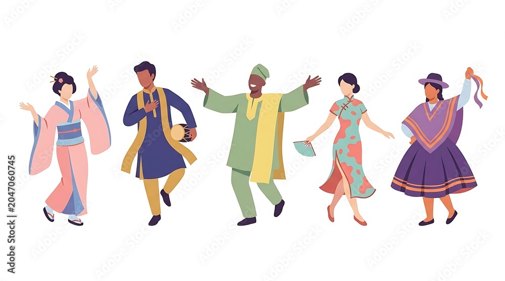Obraz premium Diverse People in Traditional Cultural Costumes Vector Illustration
