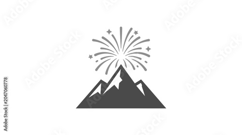 Tablou pe pânză Minimalist mountain logo design with radiating firework or starburst effect