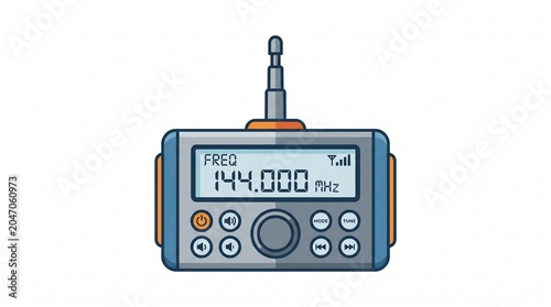 Handheld radio communication device with frequency display and antenna, for portable two-way radio transmission and reception