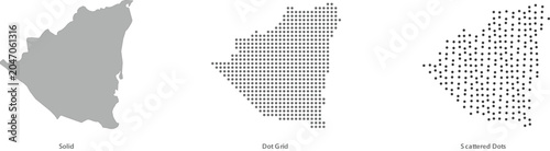 Obraz na plátně Map of nicaragua in three different styles solid, dot grid, and scattered dots v