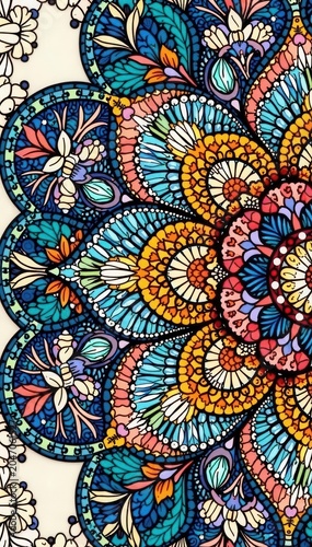 Intricate hand-drawn zentangle mandala; floral, geometric patterns , spiral, elegant