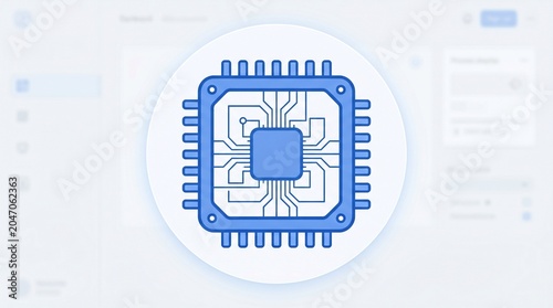 Modern Digital Microchip Processor Icon Representing Advanced Computing Technology, AI, and Data Processing Concepts in a Clean, Minimalist Style