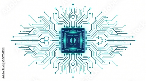 Advanced Microchip Design Illustrating Digital Technology and Artificial Intelligence Concepts