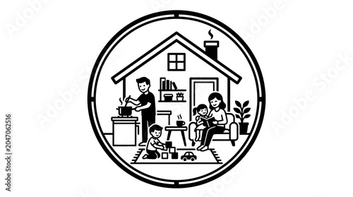 Tableau sur toile Family Inside a House Together.