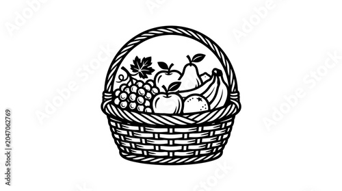 Schilderij op canvas Fresh Fruit in a Woven Basket.