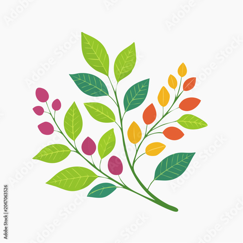 Stylized Branch with Leaves and Berries