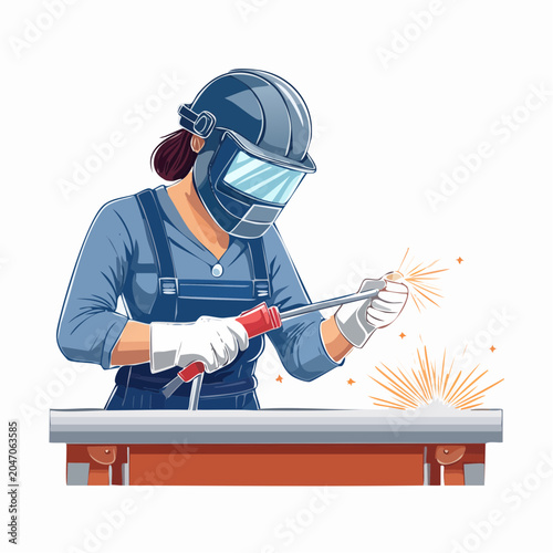 Woman Welder Working with Sparks