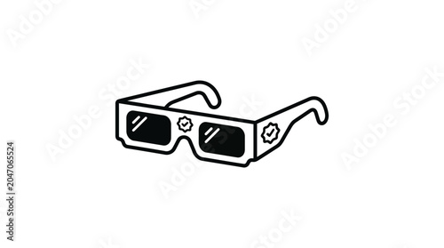 A simple black and white line art illustration of solar eclipse glasses.