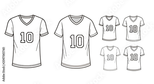 Set of white athletic jerseys featuring the number ten shown from multiple angles.