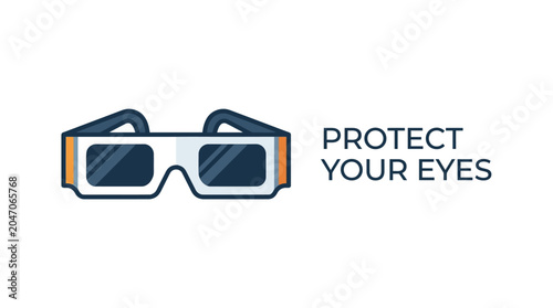 A stylized illustration of protective eclipse glasses with the text Protect Your Eyes.