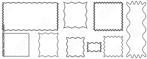 Zig zag Wavy Edge Rectangle Shapes Set. Geometric zig zag wavy stickers. Wiggly undalute square badge,
