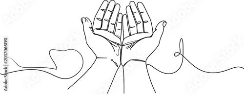 Konstfotografi One line art umroh hajj praying hands vector background for islamic pilgrimage d