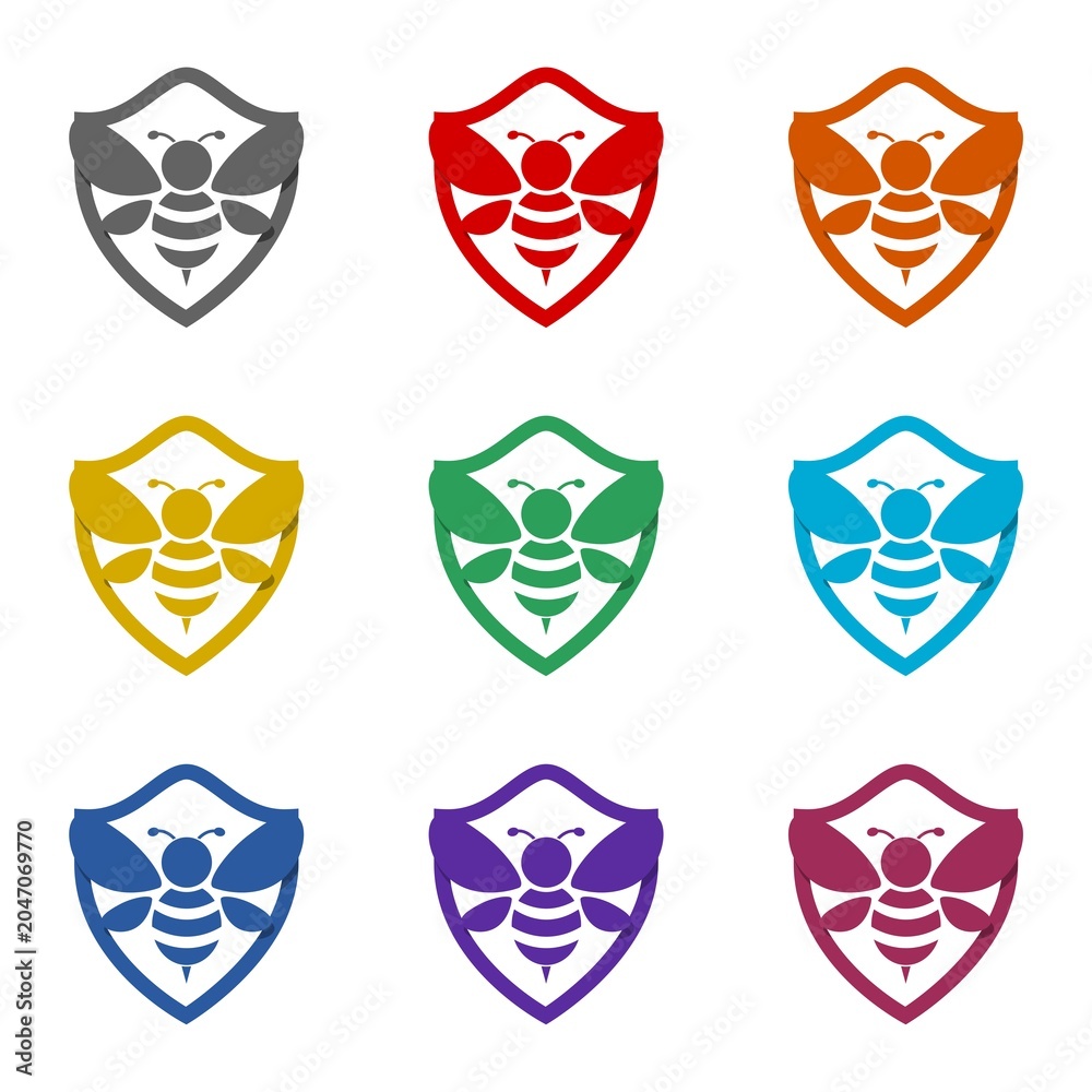 Obraz premium Bee Shield icon isolated on white background. Set icons colorful