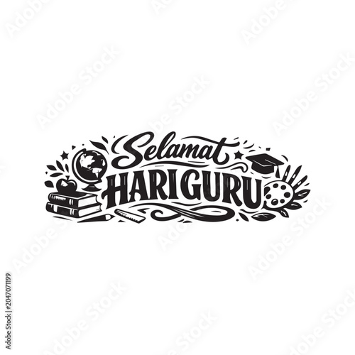 Happy Teacher’s Day Lettering – Horizontal Black and White Design