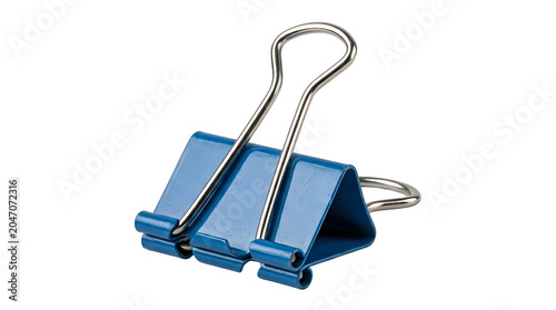 Close-up of blue binder clip isolated on white background