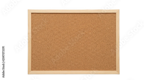 A cork bulletin board with a light wood frame isolated on transparent background