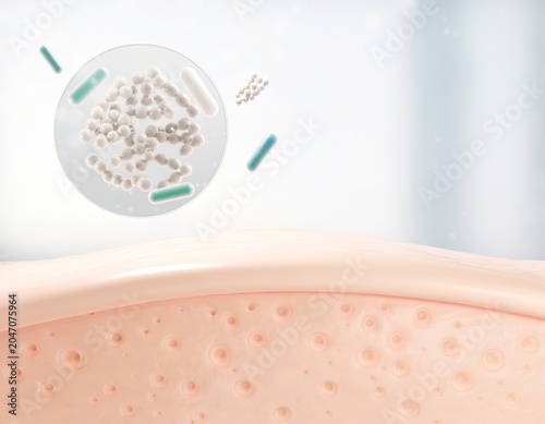 Skincare microbiome illustration with bacteria on skin