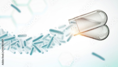 Probiotic Capsule with Bacteria Illustration