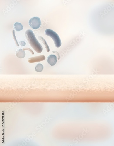 Abstract skin microbiome illustration with bacteria shapes