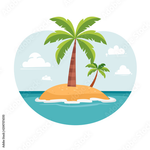 Tropical island with palm trees in flat design style