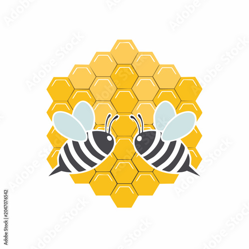Two cartoon bees on a honeycomb