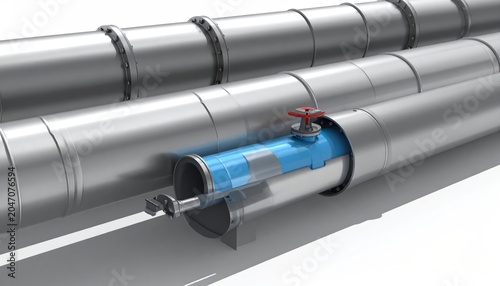 Industrial Pipeline System with Visible Flow and Valve