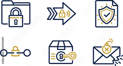 Εκτύπωση καμβά Modern set of cyber security and data protection icons featuring flat line desig