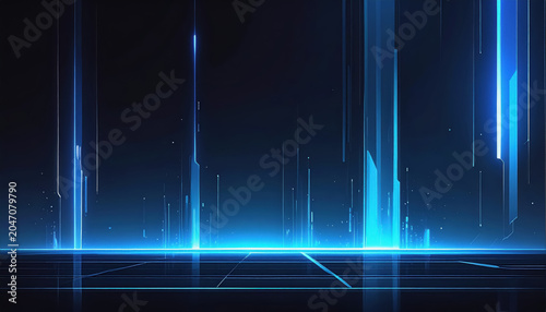 Abstract Digital Data Visualization with Glowing Blue and Teal Wave Forms
